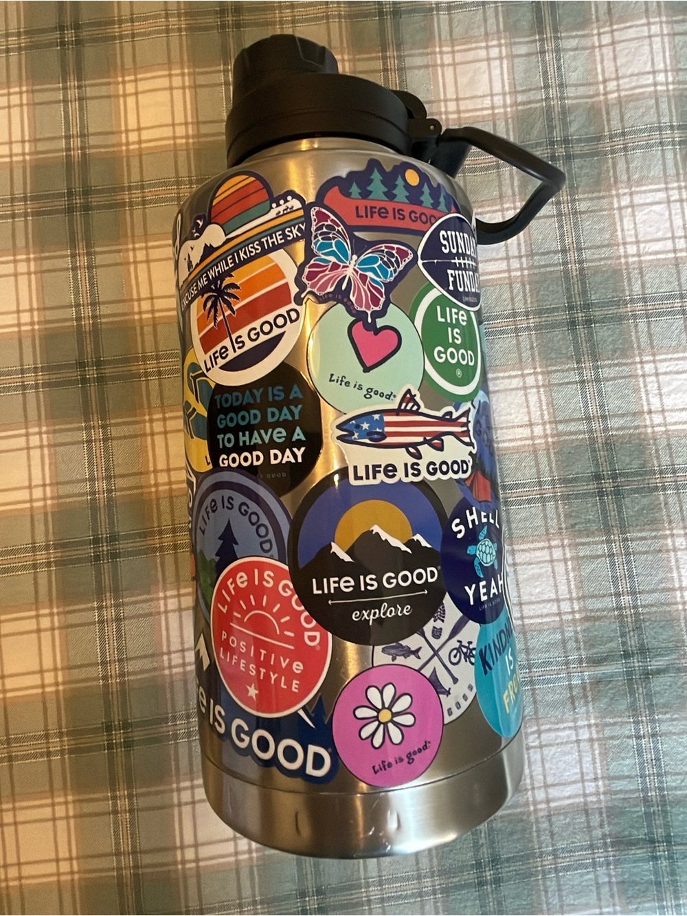 NEW WITHOUT TAGS Life Is Good Stainless Water Bottle with Colorful Stickers 50OZ
